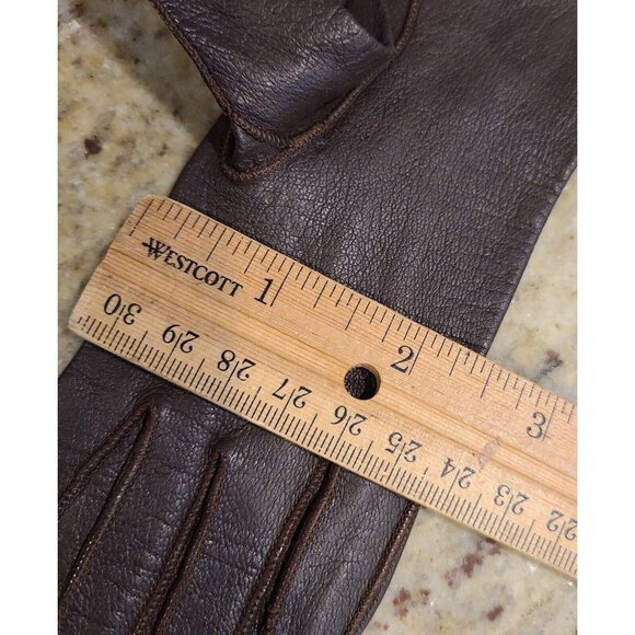 Vintage Size XS 5 3/4 Brown Soft Leather Formal 10" Long Gloves Scallop Edge - Picture 11 of 12